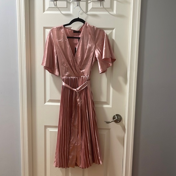 mairee dusty pink satin pleated midi dress Marietta White Lace Trim Corset Mini Dress